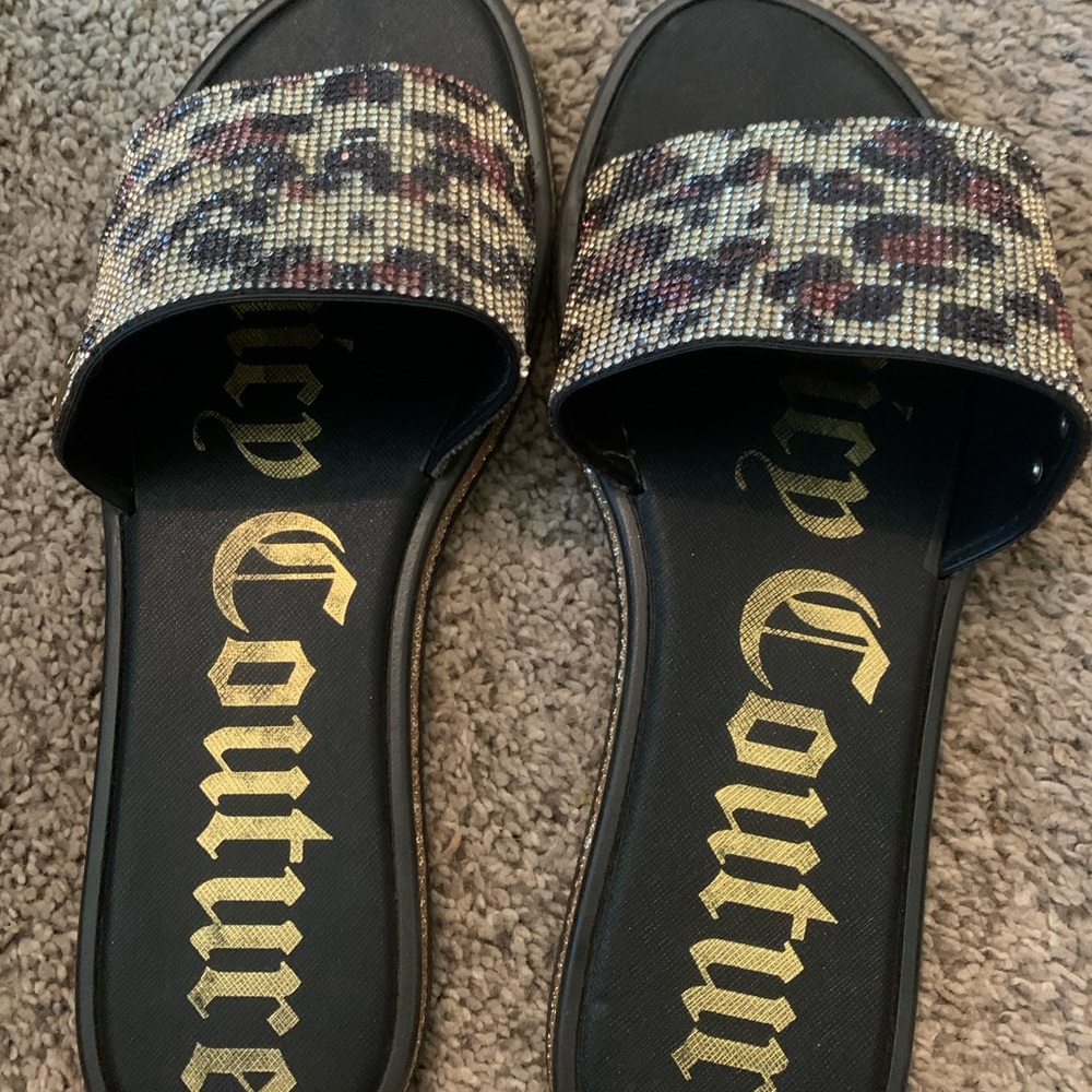 Juicy Couture slides new condition worn once encrusted animal print size 9